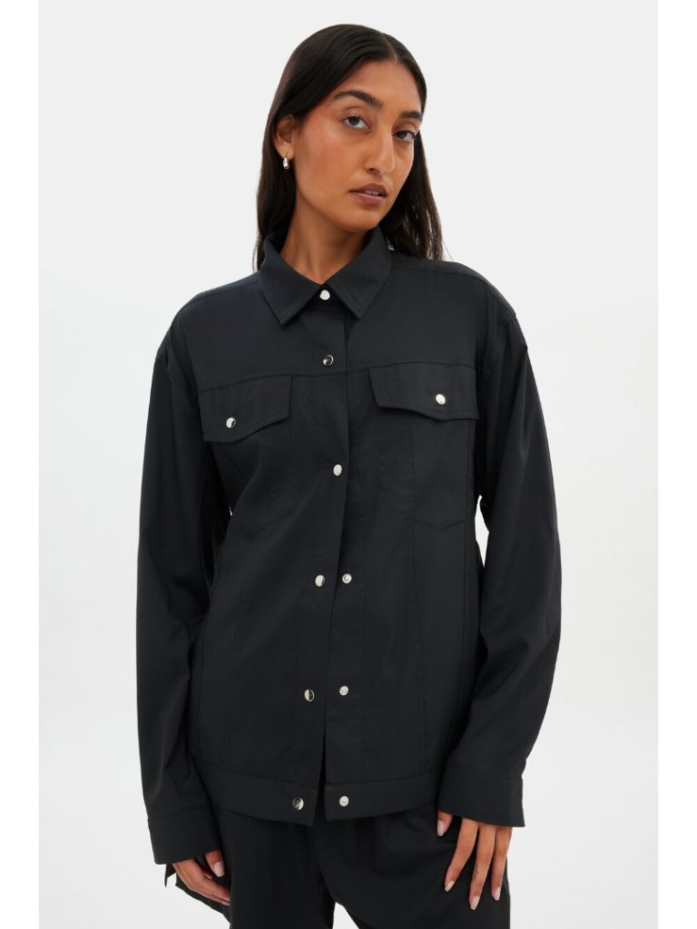 Girlfriend Collective Black Wendy Tie Shacket NWT Size Small Neutral Athleisure